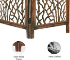 Urbane Crafts Handcrafted Wooden Room Divider & Living Room Partition | 4-Panel Solid Mango Wood & MDF Privacy Screen with Modern Tree Branch Cutouts | Natural Warm Brown Finish