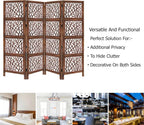 Urbane Crafts Handcrafted Wooden Room Divider & Living Room Partition | 4-Panel Solid Mango Wood & MDF Privacy Screen with Modern Tree Branch Cutouts | Natural Warm Brown Finish