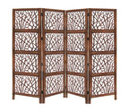 Urbane Crafts Handcrafted Wooden Room Divider & Living Room Partition | 4-Panel Solid Mango Wood & MDF Privacy Screen with Modern Tree Branch Cutouts | Natural Warm Brown Finish