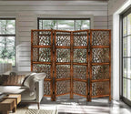 Urbane Crafts Handcrafted Wooden Room Divider & Living Room Partition | 4-Panel Solid Mango Wood & MDF Privacy Screen with Modern Tree Branch Cutouts | Natural Warm Brown Finish