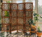 Urbane Crafts Handcrafted Wooden Room Divider & Living Room Partition | 4-Panel Solid Mango Wood & MDF Privacy Screen with Modern Tree Branch Cutouts | Natural Warm Brown Finish