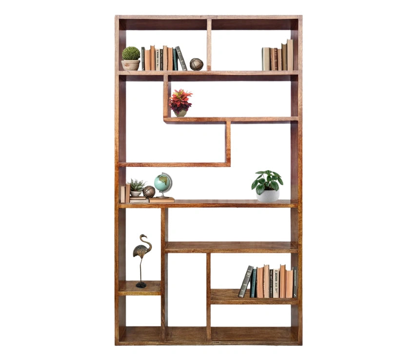 Urbane Crafts Handcrafted Solid Mango Wood Room Divider & Multi-Tier Display Bookshelf