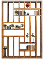 Handcrafted Solid Mango Wood Room Divider & Multi-Tier Display Bookshelf