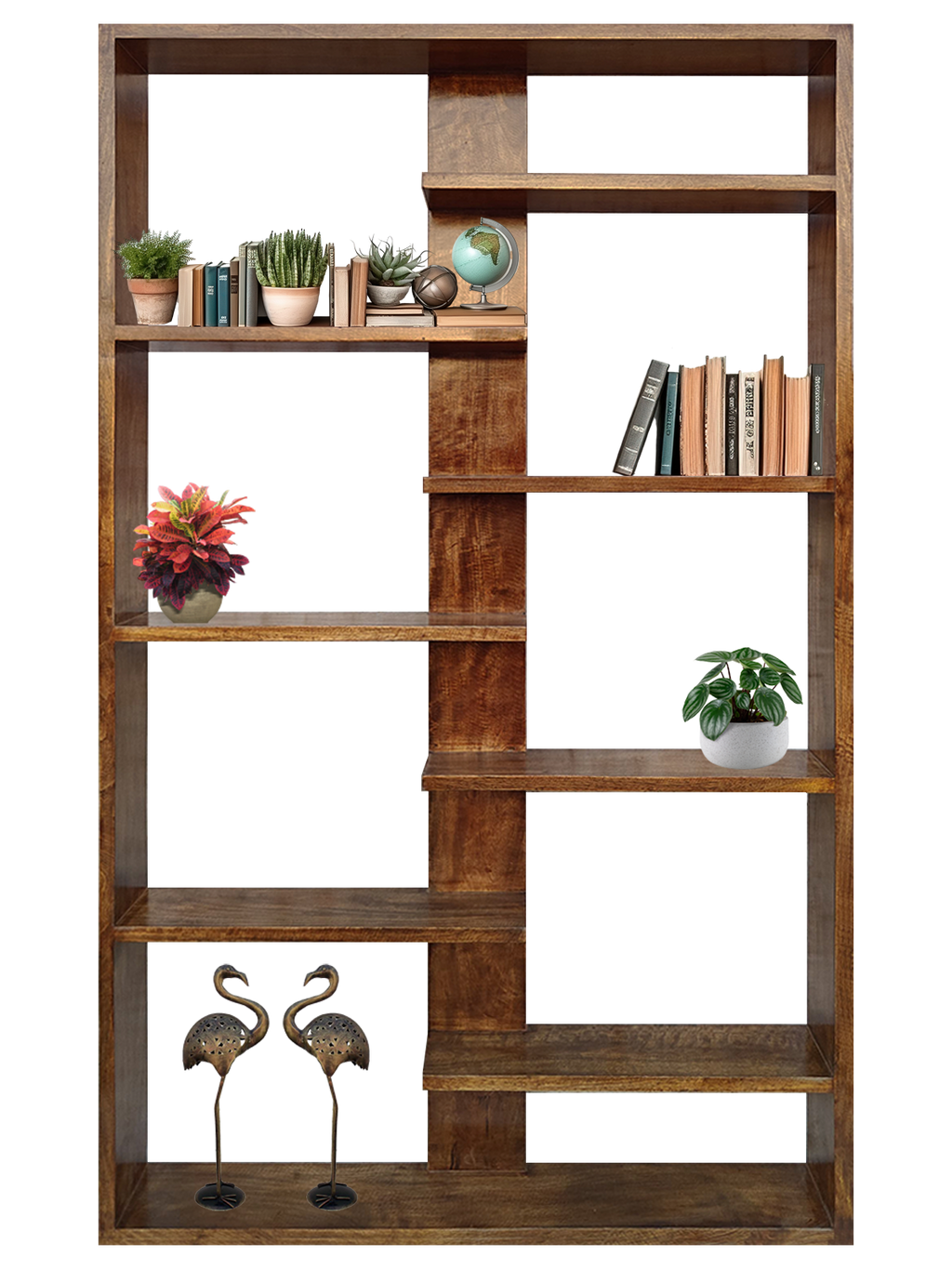Handcrafted Solid Mango Wood Room Divider & Multi-Tier Display Bookshelf