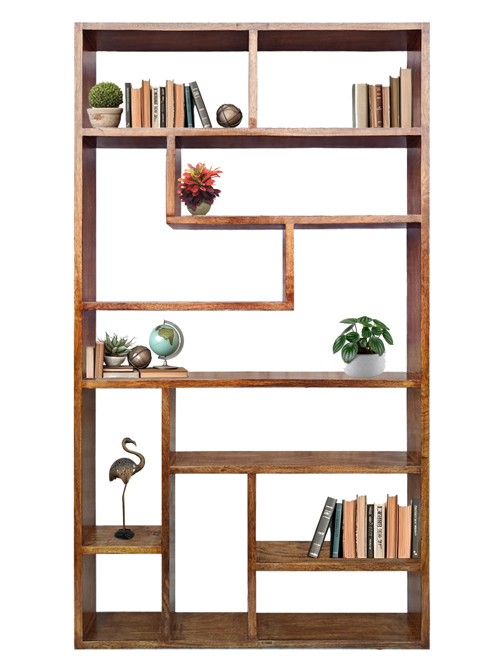 Urbane Crafts Handcrafted Solid Mango Wood Room Divider & Multi-Tier Display Bookshelf