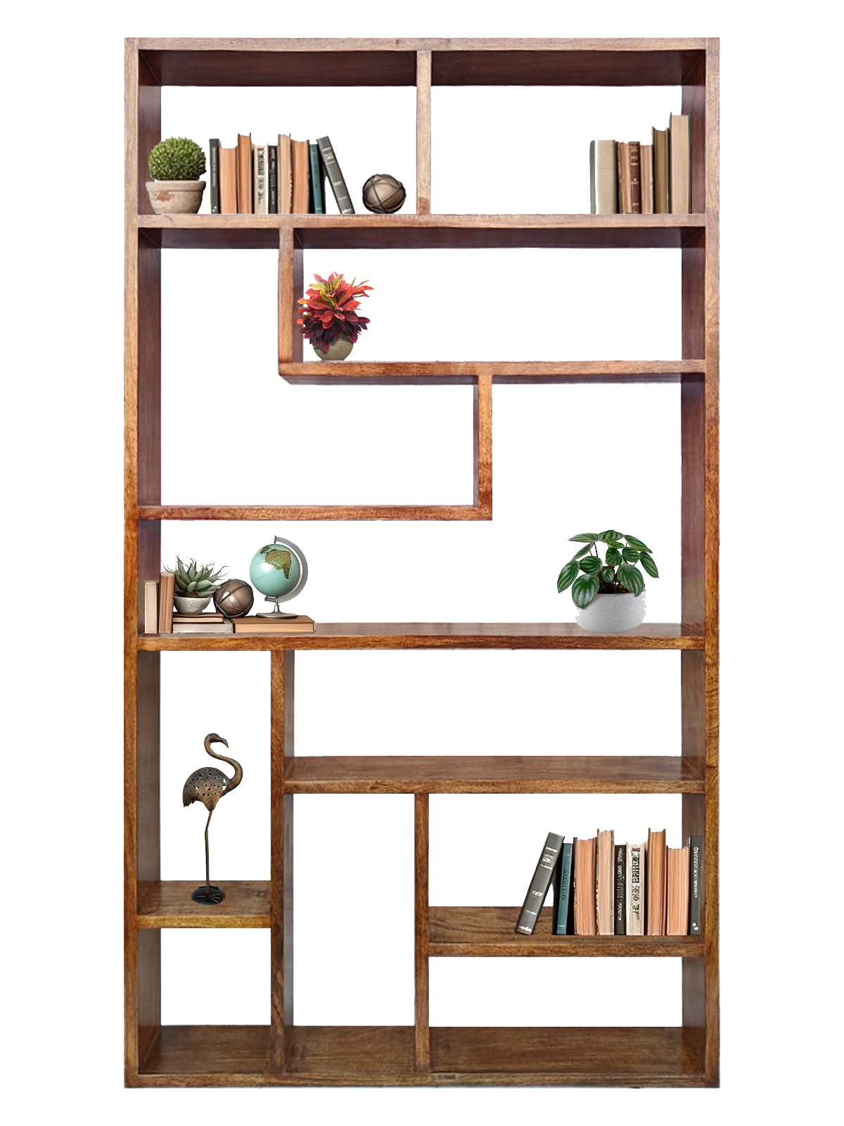 Urbane Crafts Handcrafted Solid Mango Wood Room Divider & Multi-Tier Display Bookshelf