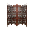 Handcrafted Wooden Room Divider & Living Room Partition | 4-Panel Solid Mango Wood & MDF Privacy Screen with Intricate Elephant Carvings | Rich Antique Walnut Finish