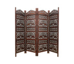 Handcrafted Wooden Room Divider & Living Room Partition | 4-Panel Solid Mango Wood & MDF Privacy Screen with Intricate Elephant Carvings | Rich Antique Walnut Finish