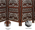 Handcrafted Wooden Room Divider & Living Room Partition | 4-Panel Solid Mango Wood & MDF Privacy Screen with Intricate Elephant Carvings | Rich Antique Walnut Finish