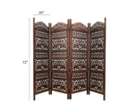 Handcrafted Wooden Room Divider & Living Room Partition | 4-Panel Solid Mango Wood & MDF Privacy Screen with Intricate Elephant Carvings | Rich Antique Walnut Finish