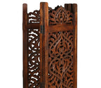 Urbane Crafts Handcrafted Wooden Room Divider & Living Room Partition | 4-Panel Solid Mango Wood & MDF Privacy Screen with Intricate Paisley Heart Carvings | Rich Burnished Walnut Finish