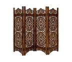Urbane Crafts Handcrafted Wooden Room Divider & Living Room Partition | 4-Panel Solid Mango Wood & MDF Privacy Screen with Intricate Paisley Heart Carvings | Rich Burnished Walnut Finish