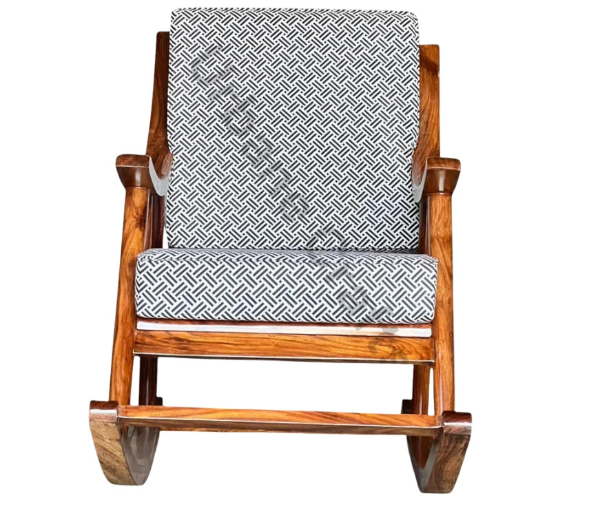 Urbane Crafts Handcrafted Solid Rosewood Cushioned Rocking Chair | Upholstered Wooden Lounge Rocker for Living Room & Relaxation