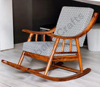 Urbane Crafts Handcrafted Solid Rosewood Cushioned Rocking Chair | Upholstered Wooden Lounge Rocker for Living Room & Relaxation