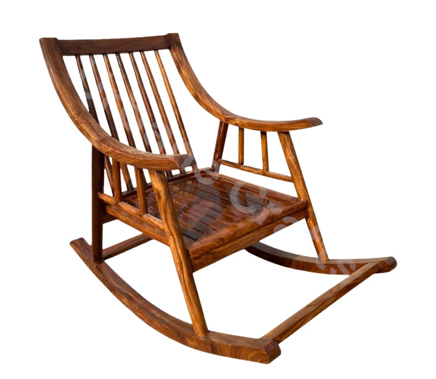 Urbane Crafts Handcrafted Solid Rosewood Cushioned Rocking Chair | Upholstered Wooden Lounge Rocker for Living Room & Relaxation