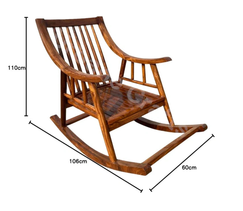 Urbane Crafts Handcrafted Solid Rosewood Cushioned Rocking Chair | Upholstered Wooden Lounge Rocker for Living Room & Relaxation
