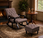 Urbane Crafts Premium Handcrafted Rosewood Rocking Chair with Tufted Cushion & Matching Footrest