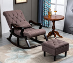 Urbane Crafts Premium Handcrafted Rosewood Rocking Chair with Tufted Cushion & Matching Footrest