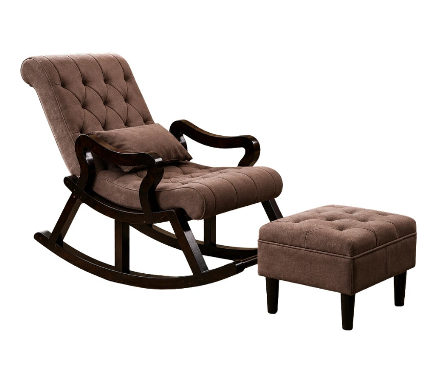 Urbane Crafts Premium Handcrafted Rosewood Rocking Chair with Tufted Cushion & Matching Footrest