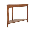 Urbane Crafts Solid Teak Wood Half-Moon Console Table – Vintage Demilune Entryway Table with Scalloped Apron and Storage Shelf
