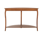 Urbane Crafts Solid Teak Wood Half-Moon Console Table – Vintage Demilune Entryway Table with Scalloped Apron and Storage Shelf