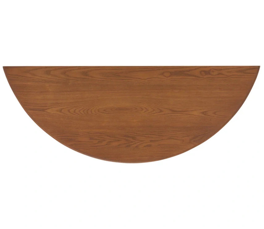 Urbane Crafts Solid Teak Wood Half-Moon Console Table – Vintage Demilune Entryway Table with Scalloped Apron and Storage Shelf