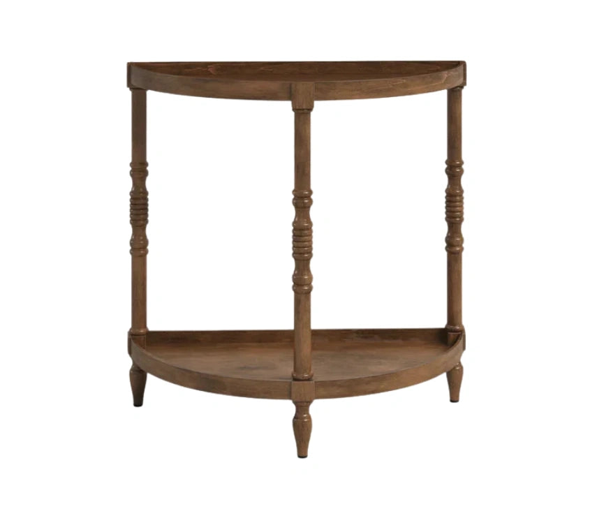 Urbane Crafts Premium Solid Teak Wood Semi-Circular Console Table with Bottom Shelf | Classic Entryway & Living Room Accent Table
