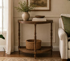 Urbane Crafts Premium Solid Teak Wood Semi-Circular Console Table with Bottom Shelf | Classic Entryway & Living Room Accent Table