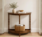 Urbane Crafts Premium Solid Teak Wood Semi-Circular Console Table with Bottom Shelf | Classic Entryway & Living Room Accent Table