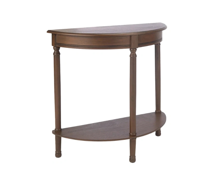 Urbane Crafts Premium Solid Teak Wood Semi-Circular Console Table with Bottom Shelf | Classic Entryway & Living Room Accent Table