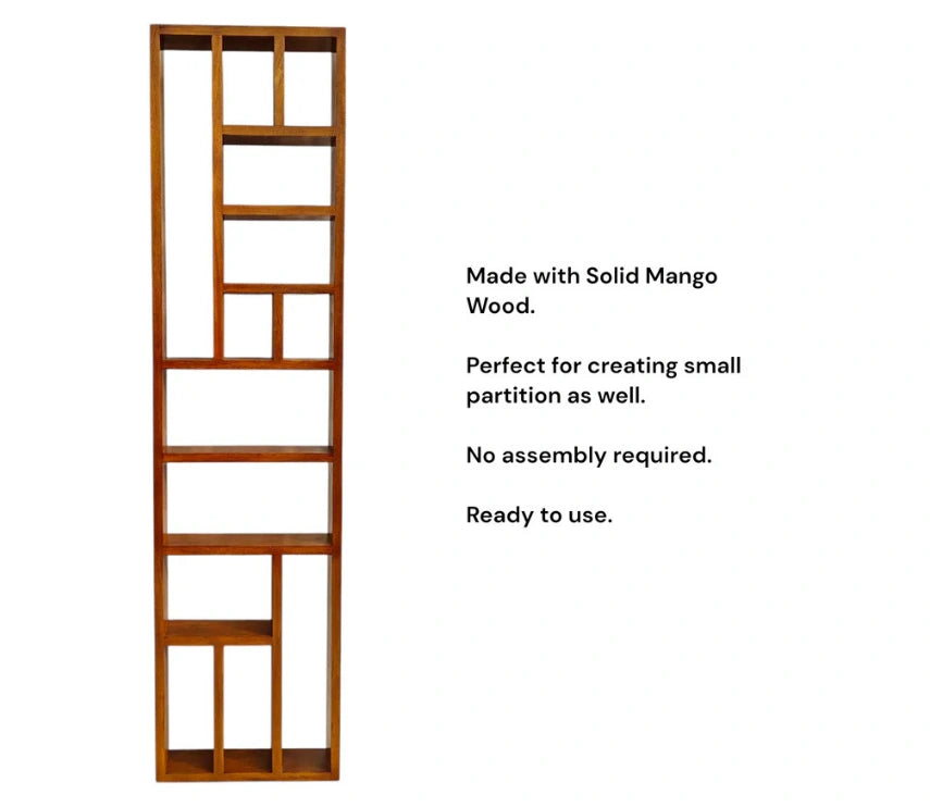 Handcrafted Solid Mango Wood Room Divider & Multi-Tier Display Bookshelf