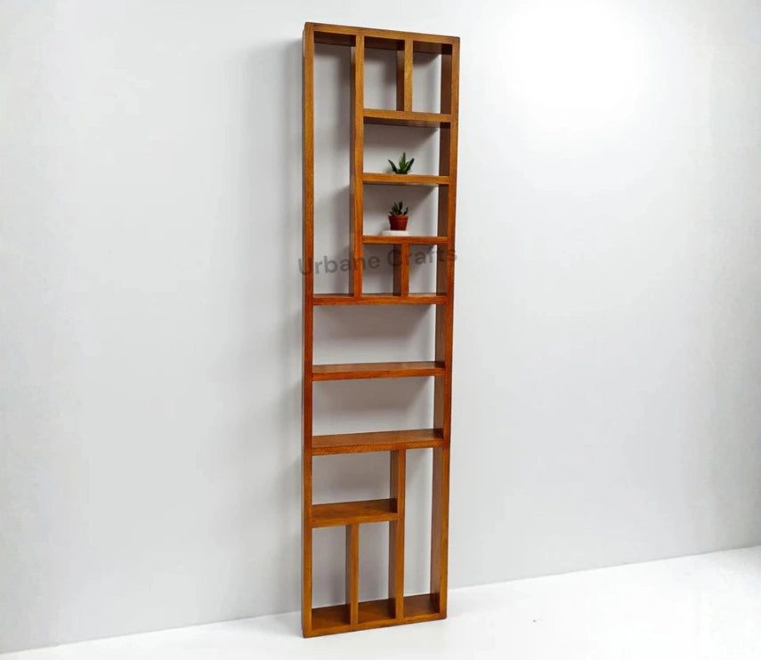 Handcrafted Solid Mango Wood Room Divider & Multi-Tier Display Bookshelf
