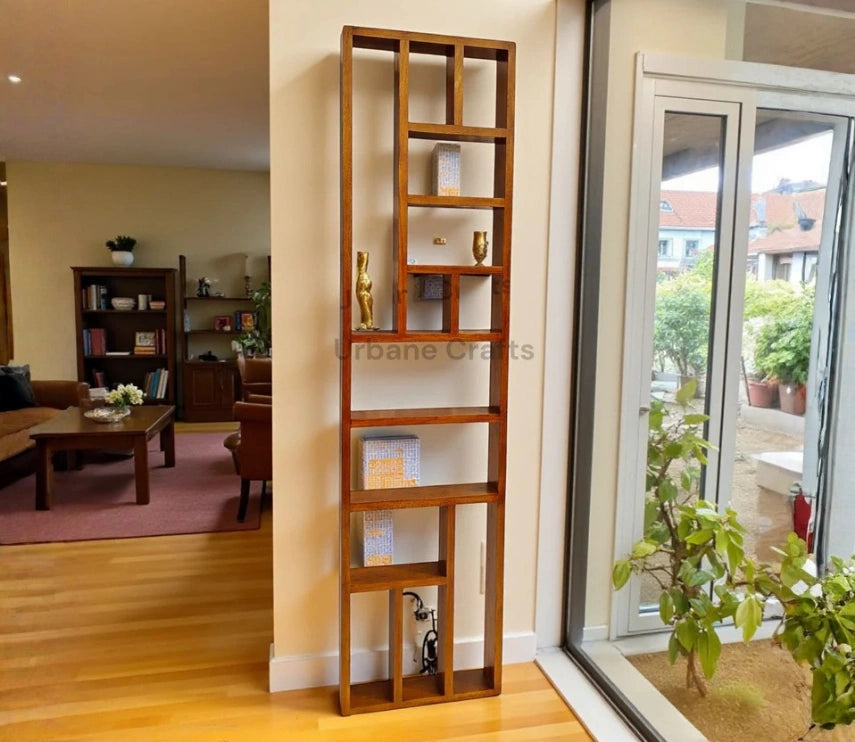 Handcrafted Solid Mango Wood Room Divider & Multi-Tier Display Bookshelf