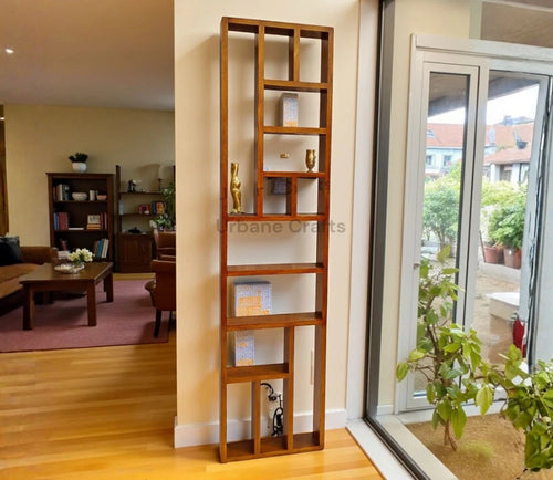 Handcrafted Solid Mango Wood Room Divider & Multi-Tier Display Bookshelf
