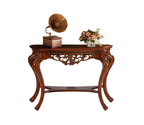Urbane Crafts Hand-Carved Solid Teak Wood Baroque Console Table – Ornate Rococo Entryway Table with Serpentine Top and Openwork Floral Apron
