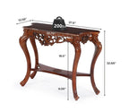 Urbane Crafts Hand-Carved Solid Teak Wood Baroque Console Table – Ornate Rococo Entryway Table with Serpentine Top and Openwork Floral Apron