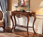 Urbane Crafts Hand-Carved Solid Teak Wood Baroque Console Table – Ornate Rococo Entryway Table with Serpentine Top and Openwork Floral Apron