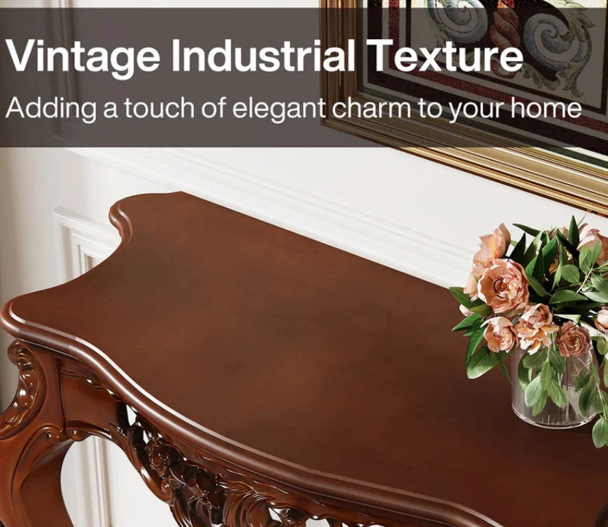 Urbane Crafts Hand-Carved Solid Teak Wood Baroque Console Table – Ornate Rococo Entryway Table with Serpentine Top and Openwork Floral Apron