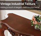 Urbane Crafts Hand-Carved Solid Teak Wood Baroque Console Table – Ornate Rococo Entryway Table with Serpentine Top and Openwork Floral Apron