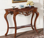 Urbane Crafts Hand-Carved Solid Teak Wood Baroque Console Table – Ornate Rococo Entryway Table with Serpentine Top and Openwork Floral Apron