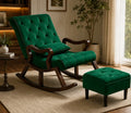Urbane Crafts Premium Handcrafted Rosewood Rocking Chair with Tufted Cushion & Matching Footrest