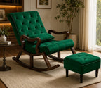 Urbane Crafts Premium Handcrafted Rosewood Rocking Chair with Tufted Cushion & Matching Footrest