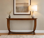 Urbane Crafts Solid Teak Wood Modern Crescent Console Table – Mid-Century Transitional Foyer Table with U-Shaped Curved Legs and Display Shelf