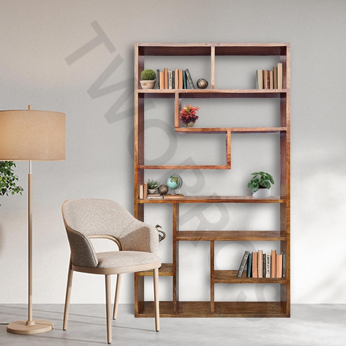 TWOBROS Urbane Crafts Solid Mango Wood Modern Display Book Rack for Home Office Use | Book Shelves Open Bookcase Showcase Stand | Display Unit Bookshelf for Home Library (Style - 3)