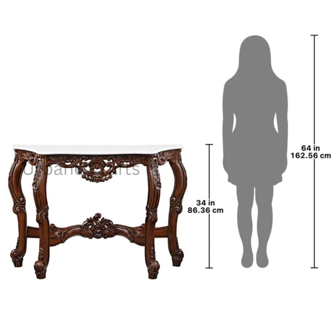 Urbane Crafts Wooden Carved Console Table | Solid Mango Wood, Walnut Brown | Decorative Table for Living Room, Hallway, Entryway, or Office | 48 x 34 x 15 Inches