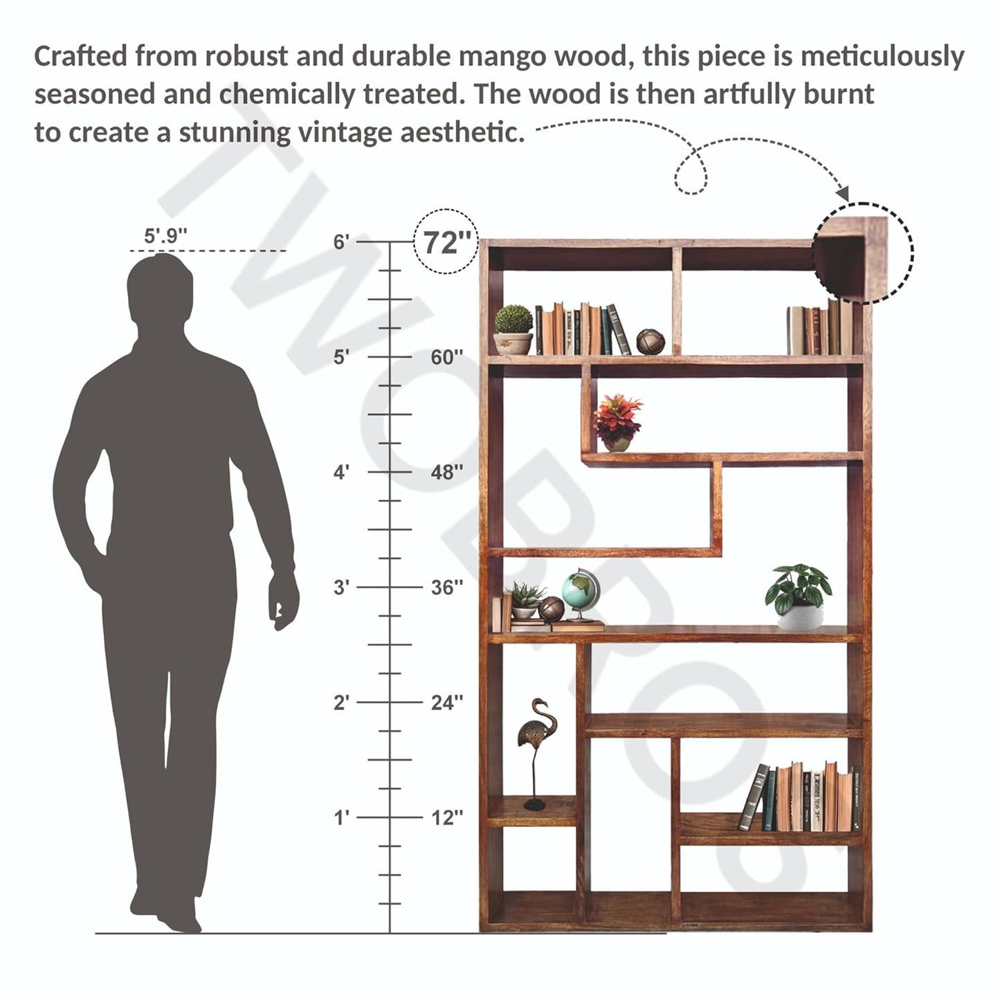 TWOBROS Urbane Crafts Solid Mango Wood Modern Display Book Rack for Home Office Use | Book Shelves Open Bookcase Showcase Stand | Display Unit Bookshelf for Home Library (Style - 3)