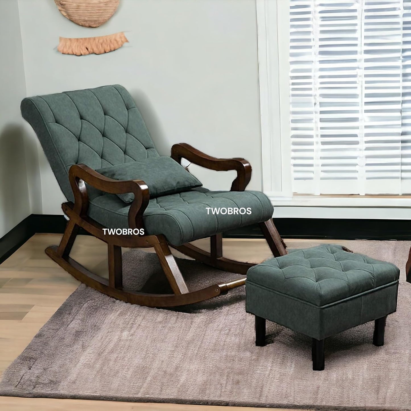 Urbane Crafts Handmade Wooden Rocking Chair/Relax Chair with Cushion Comfort and Footrest for Adults for Reading/Relaxing for Home