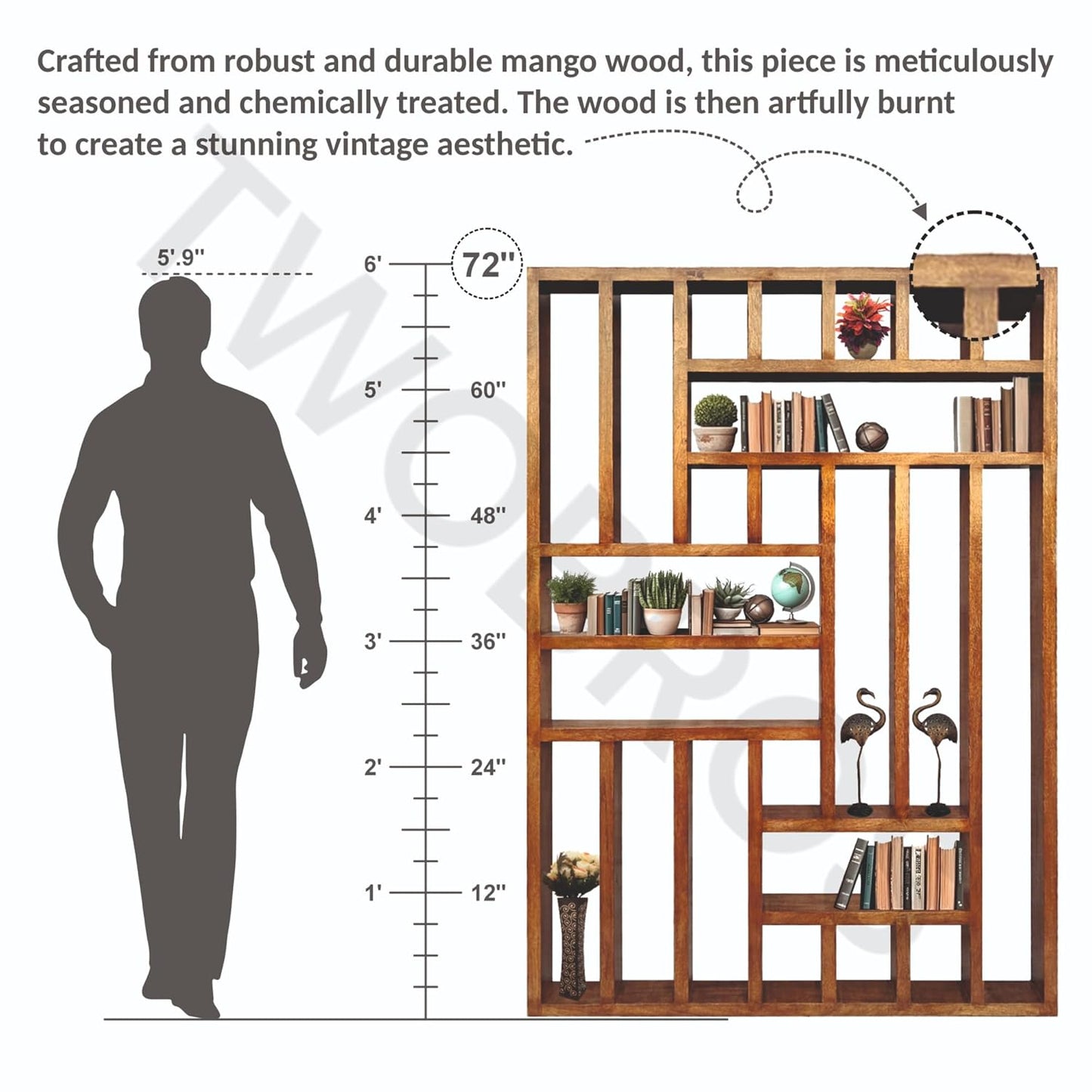 Urbane Crafts Wooden Room Divider Room Partition with Multiple Storage Shelfs Self Standing for Dividing Hall and Kitchen Space Home Office Space Divider Free Standing
