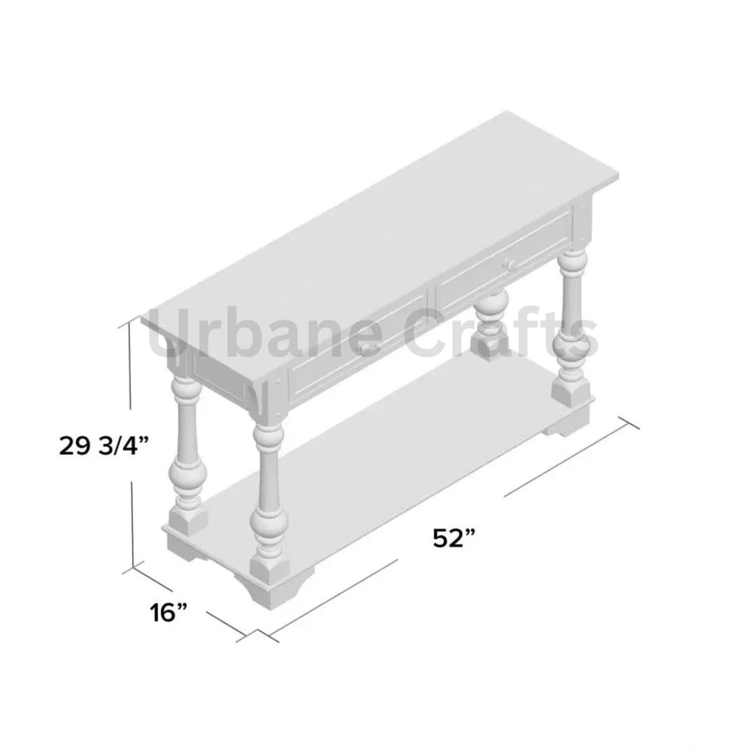 Urbane Crafts Wooden Carved Console Table | Solid Mango Wood, Antique White Distress | Decorative Table for Living Room, Hallway, Entryway, or Office | 52 x 30 x 16 Inches, White Deco