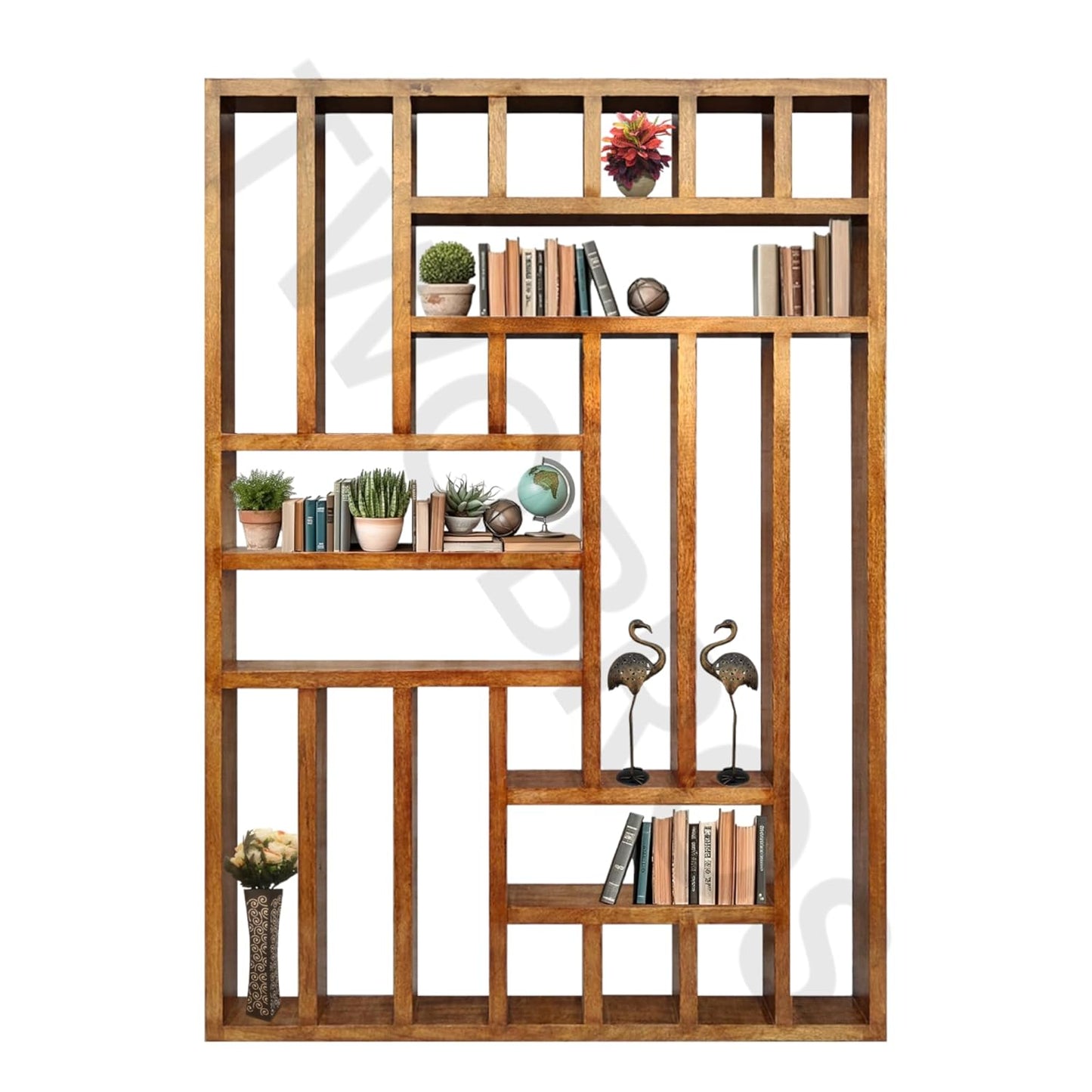 Urbane Crafts Wooden Room Divider Room Partition with Multiple Storage Shelfs Self Standing for Dividing Hall and Kitchen Space Home Office Space Divider Free Standing